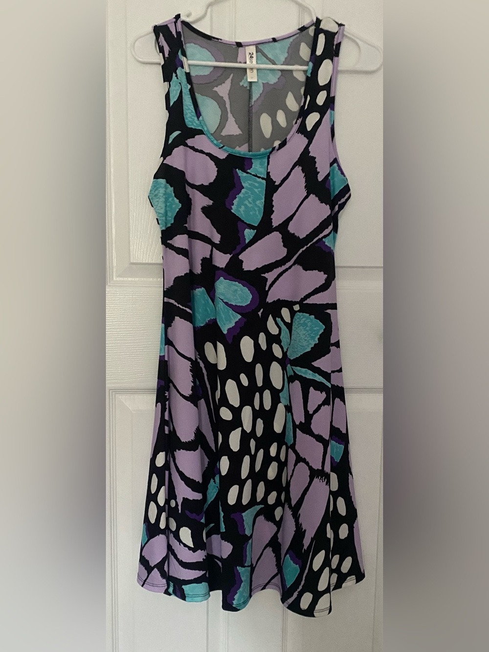 24 Seven Sleeveless Abstract Print Dress in Lavender, Teal & Black